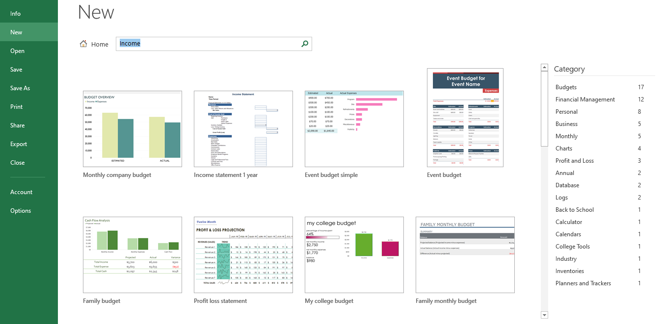 Searching in Excel Templates Search Bar