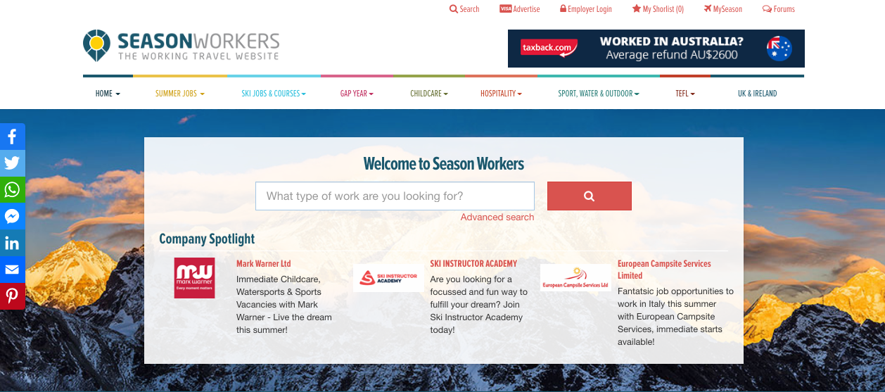Season workers - I migliori siti web per aiutarti a viaggiare gratis