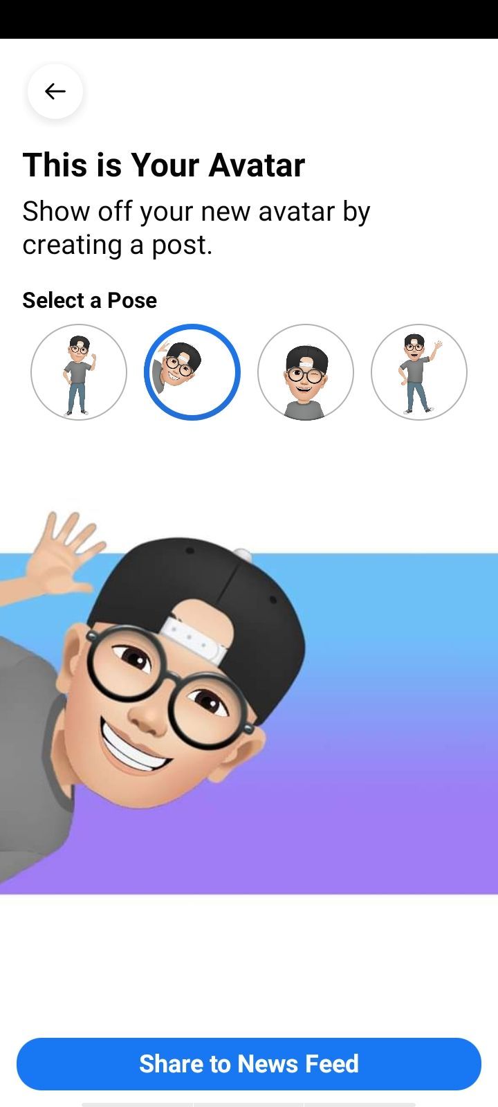 Selecting a Pose To Use Avatar In Post On Facebook