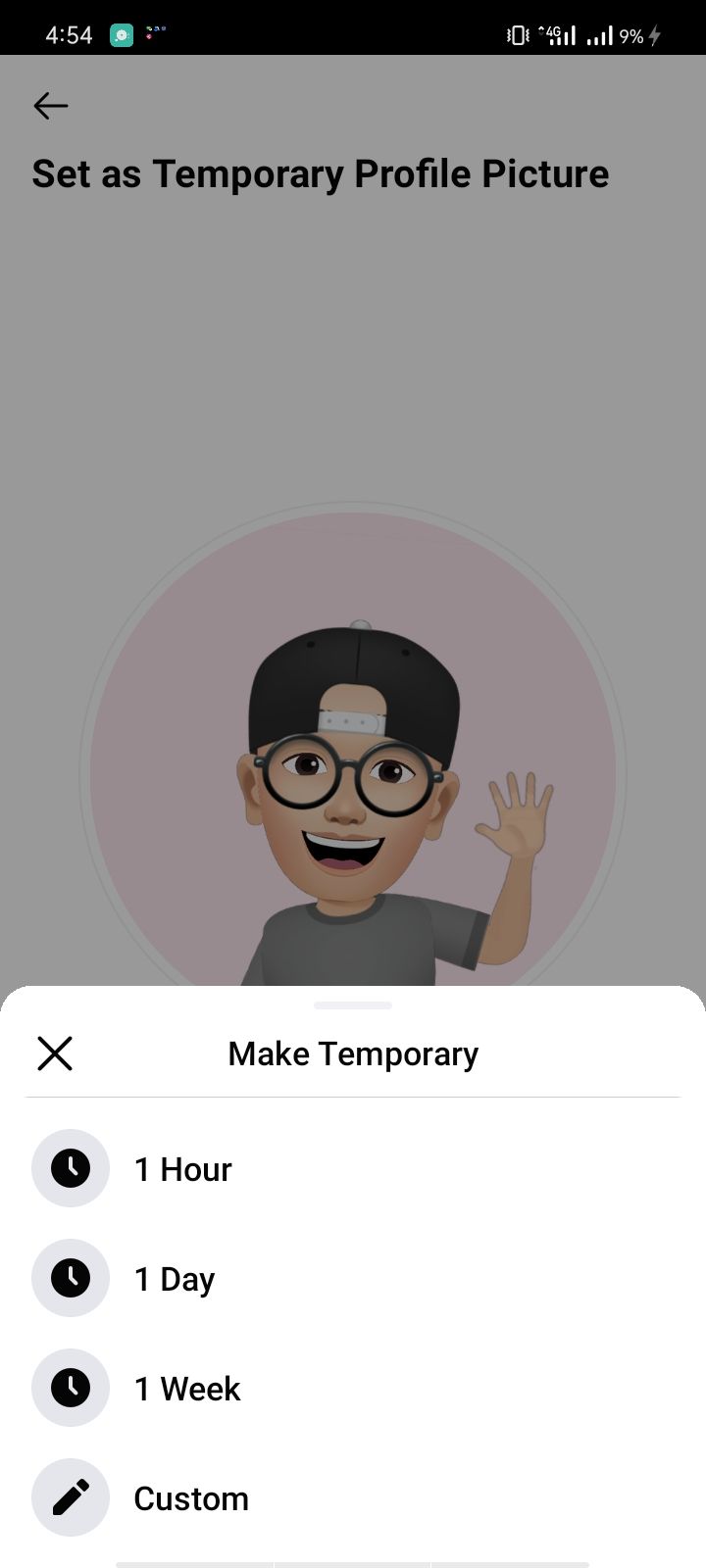 Setting Time To Use Avatar As Temporary Profile Picture On Facebook