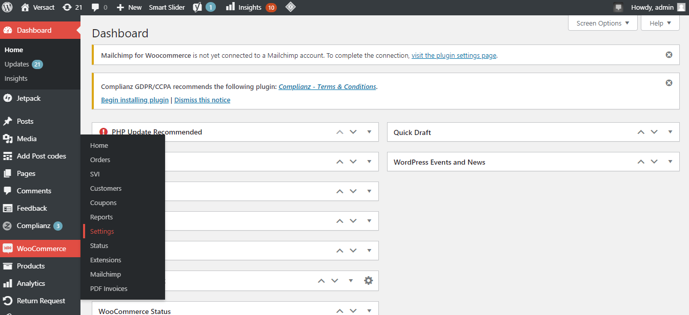 Settings Option In WordPress Dashboard