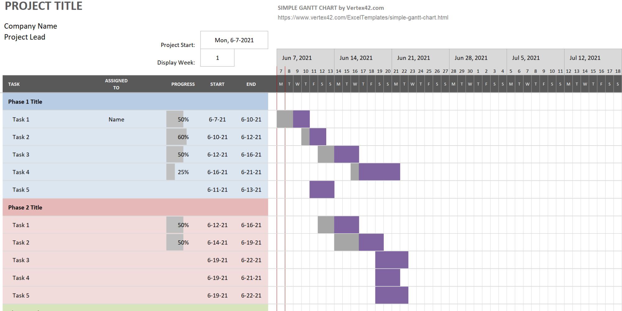 Simple Gantt Chart template in Microsoft Excel
