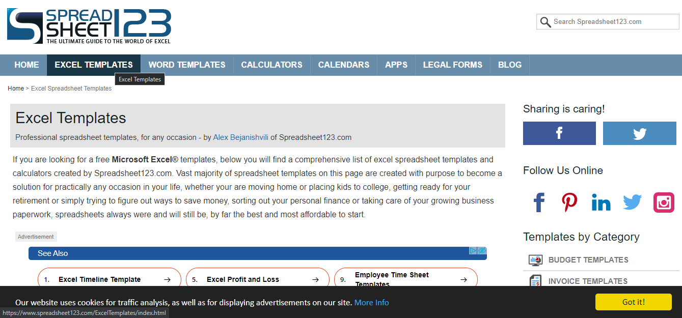 SpreadSheet123 Website Interface