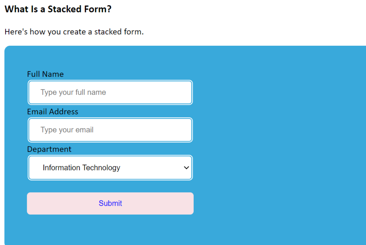 Stacked Form In CSS