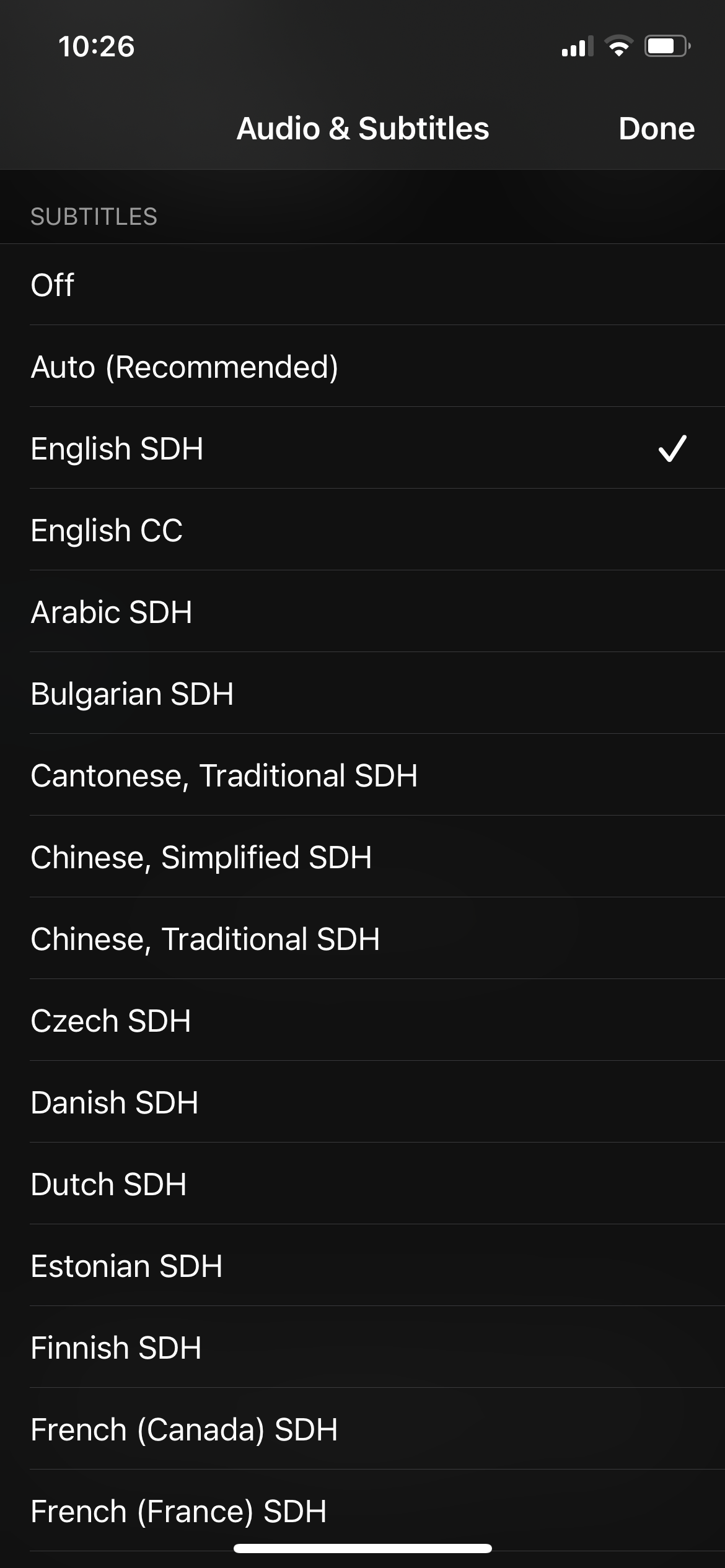 Subtitles with SDH turned on