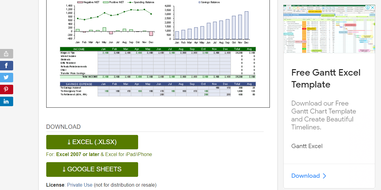 Templates Download Options on Vertex42 Website