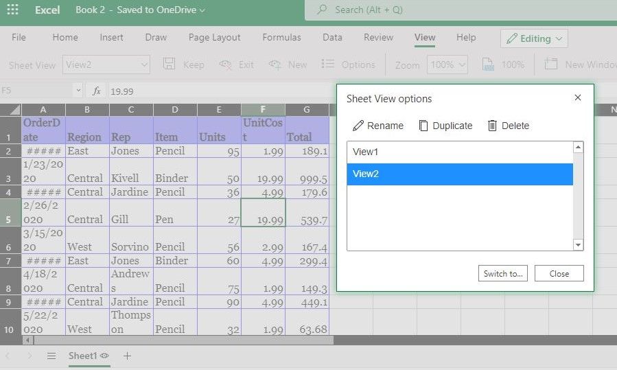 Temporary View2 - Come creare una vista temporanea in Excel per la collaborazione