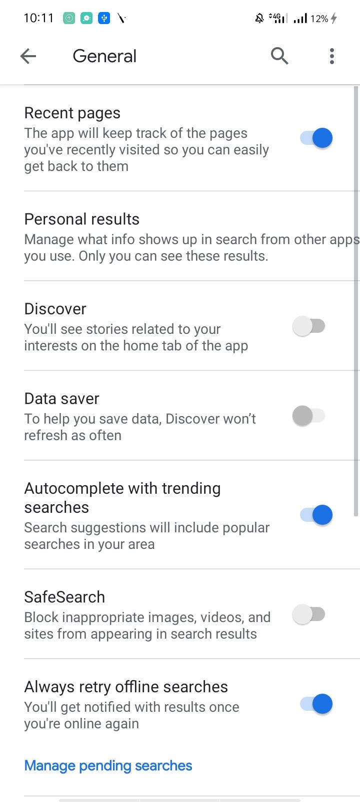 Turning Off Discover Option in Google App
