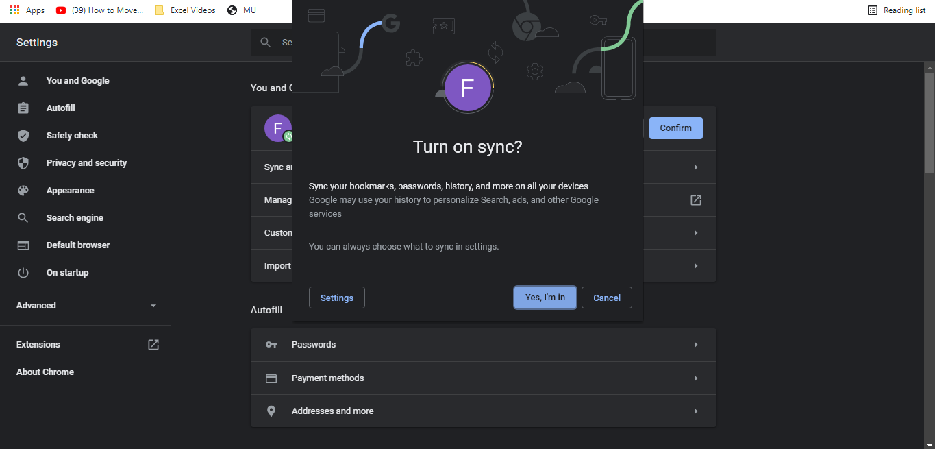 Turning On Syncing Data In Chrome
