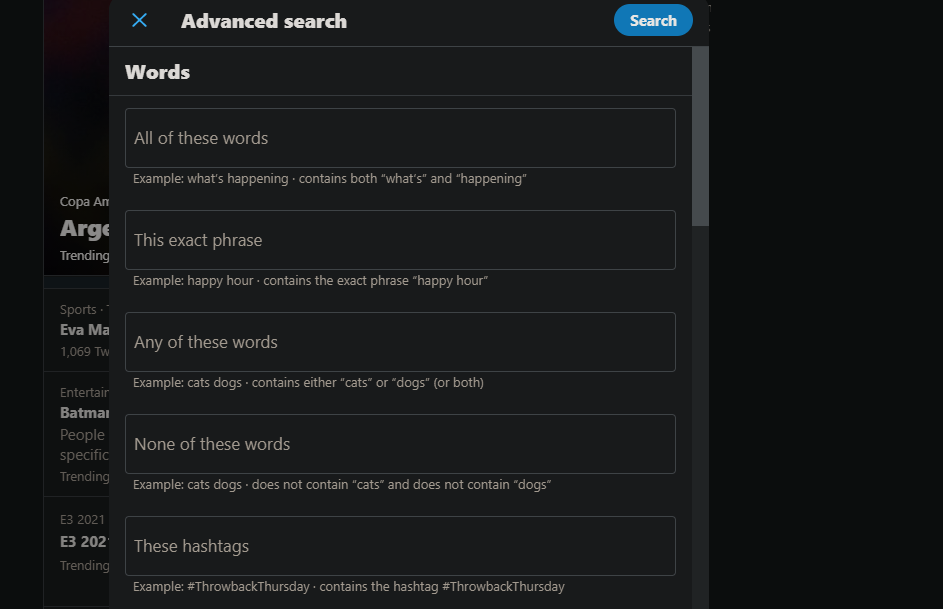 Twitter Advanced Search 2021