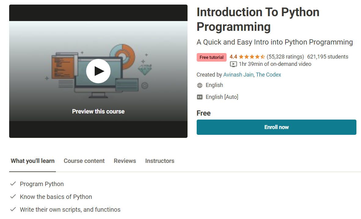 Introduction To Python Programming free Udemy course