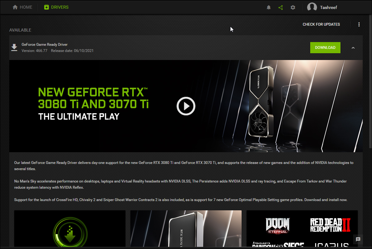 Update Nvidia Driver GeForce Experience