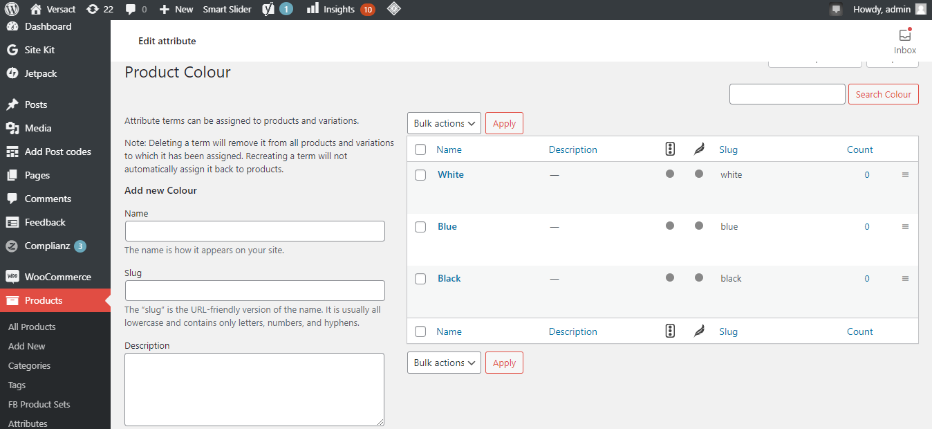 Variations Of Attributes Displayed In The List In WordPress