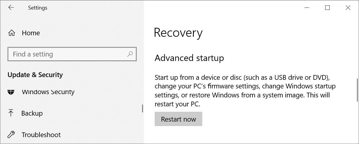 Windows 10 Recovery Advanced Startup