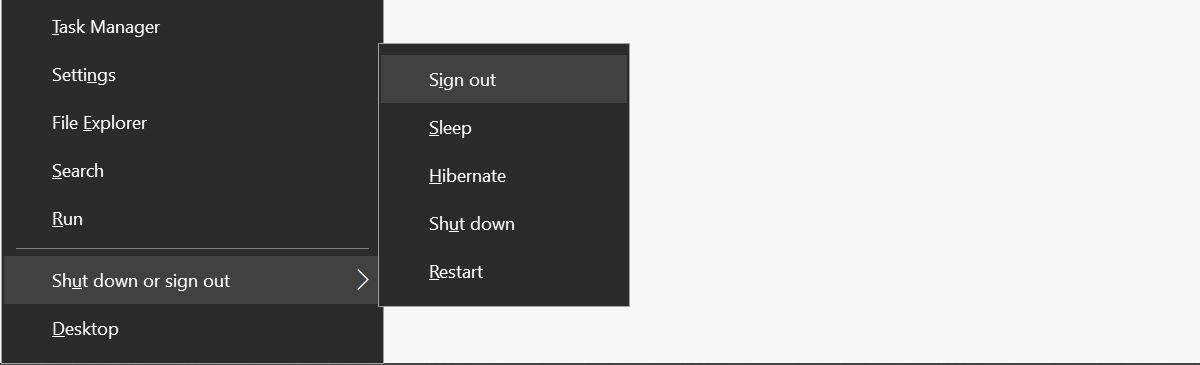 Use keyboard shortcuts to shut Windows down or sign out.