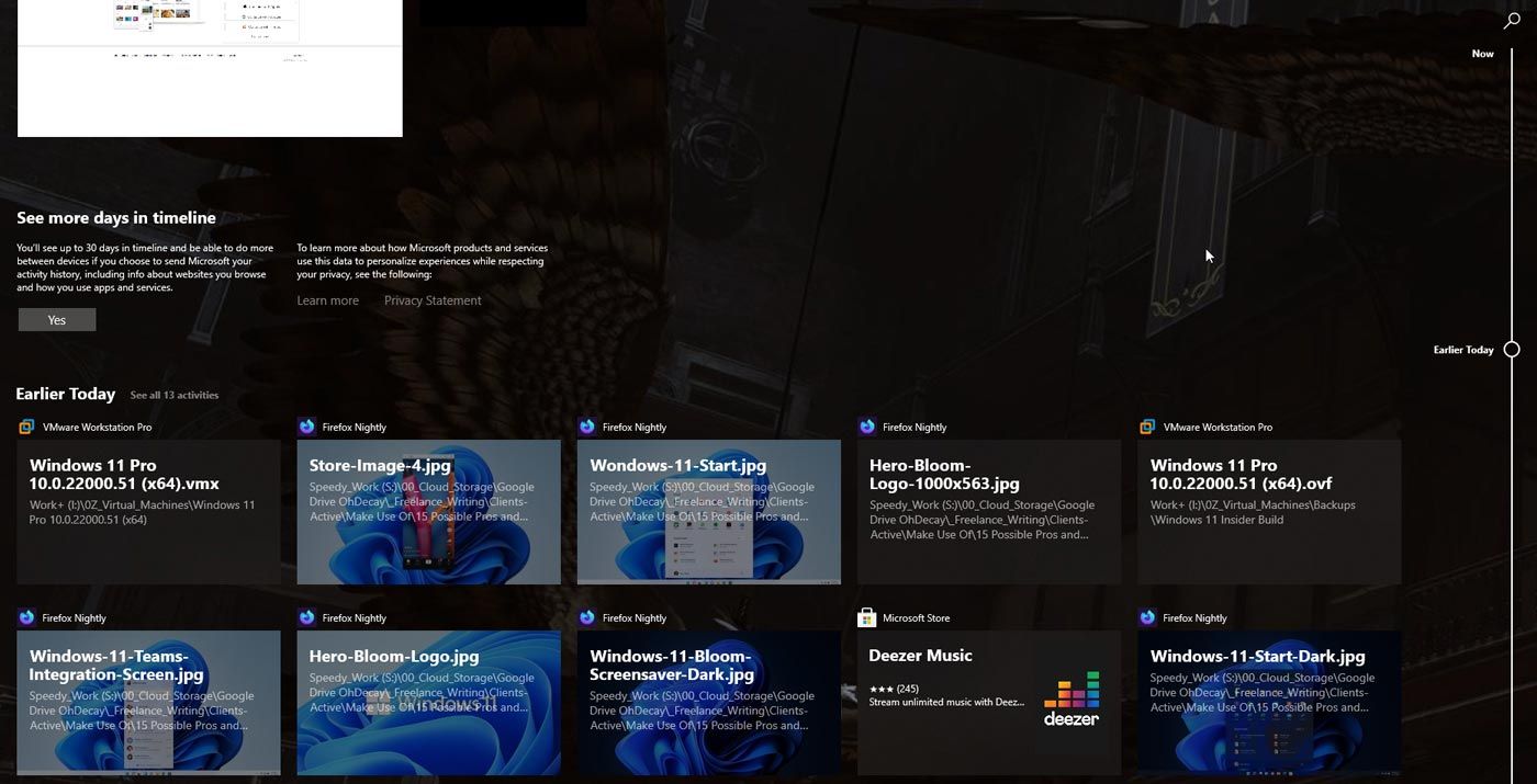 Windows 10 Timeline پیگیری رویدادها