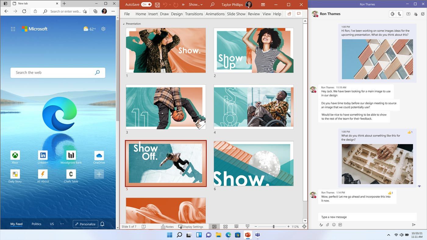 چیدمان صفحه نمایش سازماندهی شده در ویندوز 11 با پنجره های محکم