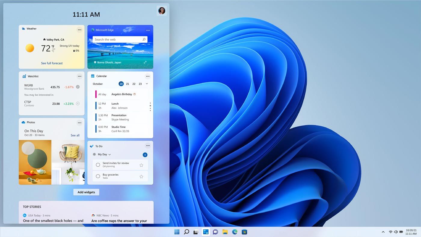 Windows 11 widgets sliding-in from the left of the screen