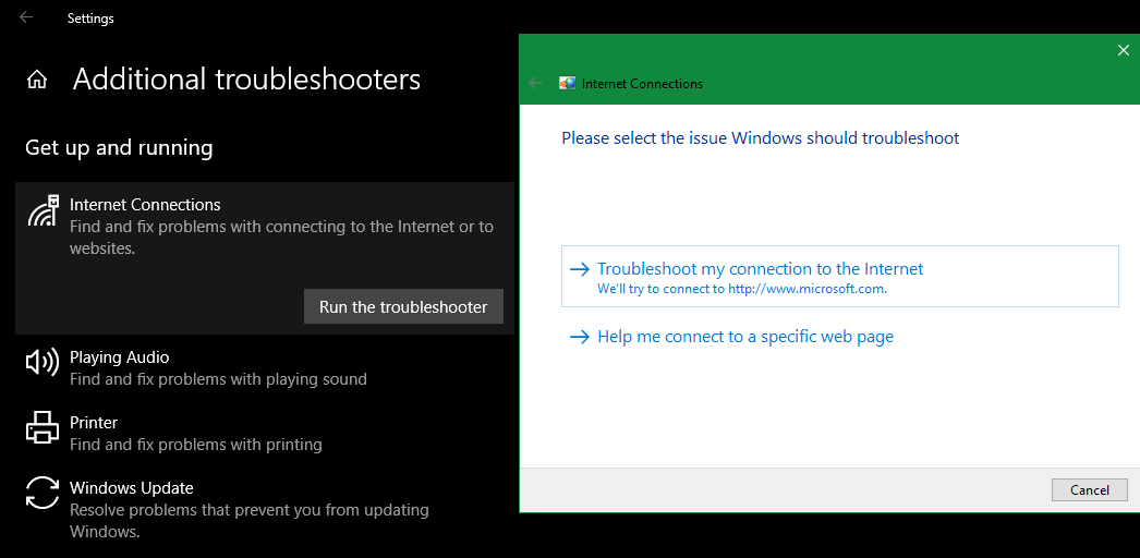 Windows Network Troubleshoot Settings