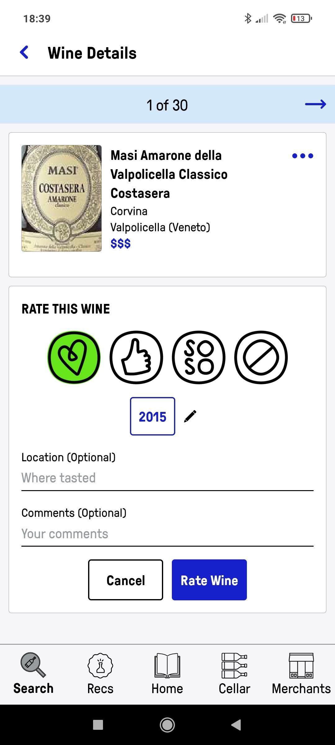Wine Ring app rate wine