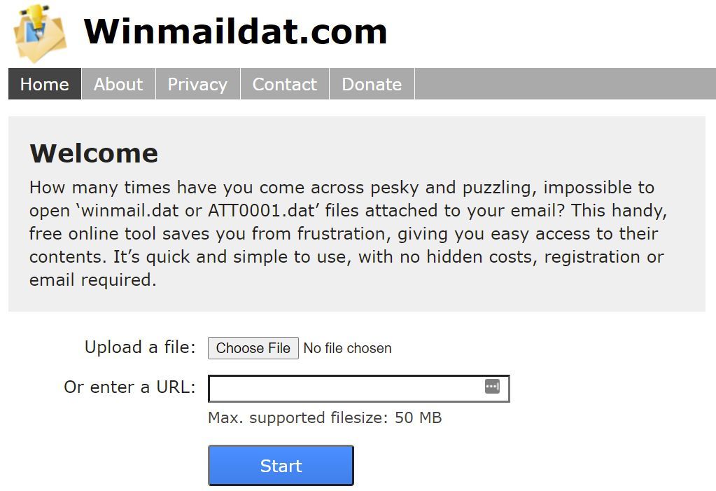 Winmaildat.com homepage screenshot