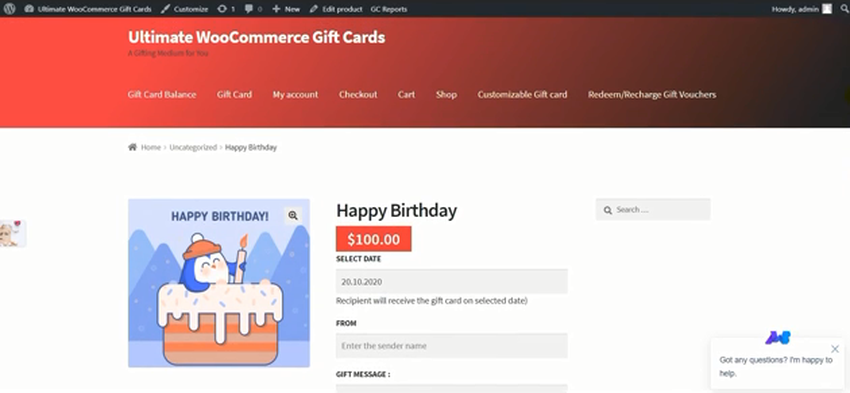 Woocommerce Gift Cards Plugin Interface