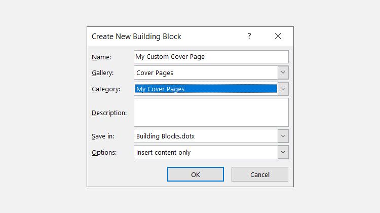 Create New Building Block in Word