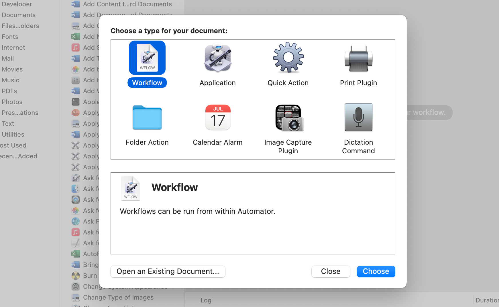 So konvertieren Sie ein PDF in Word auf einem Mac - Workflow selected in Automator