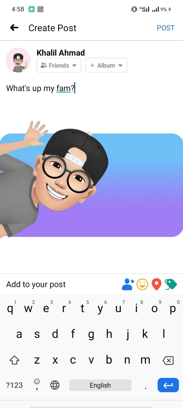 Writing Post With Using Avatar In Post On Facebook
