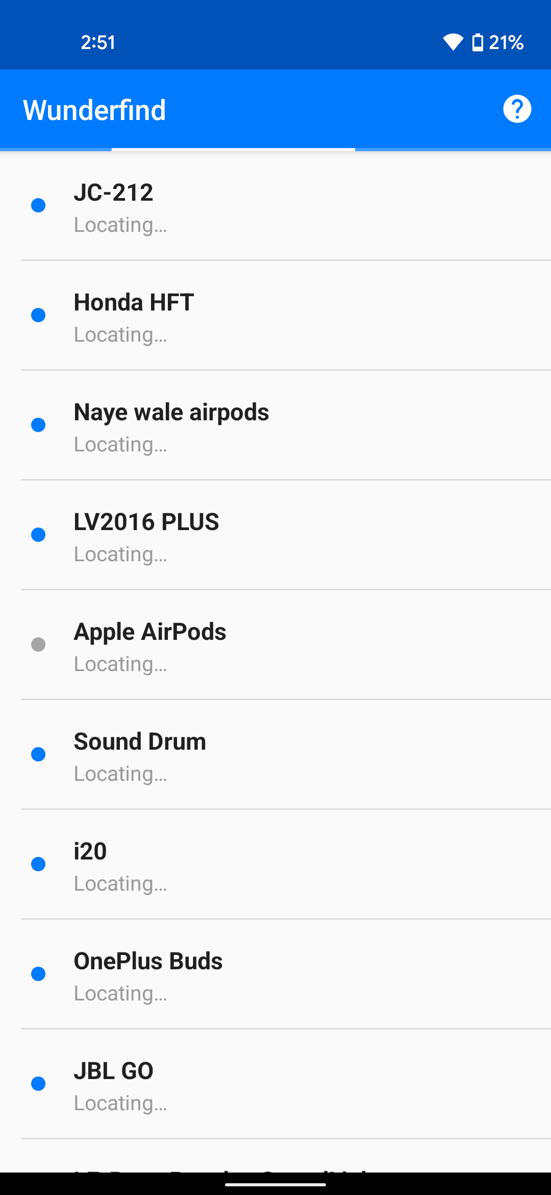 Wunderfind checking last location of all Bluetooth connected devices