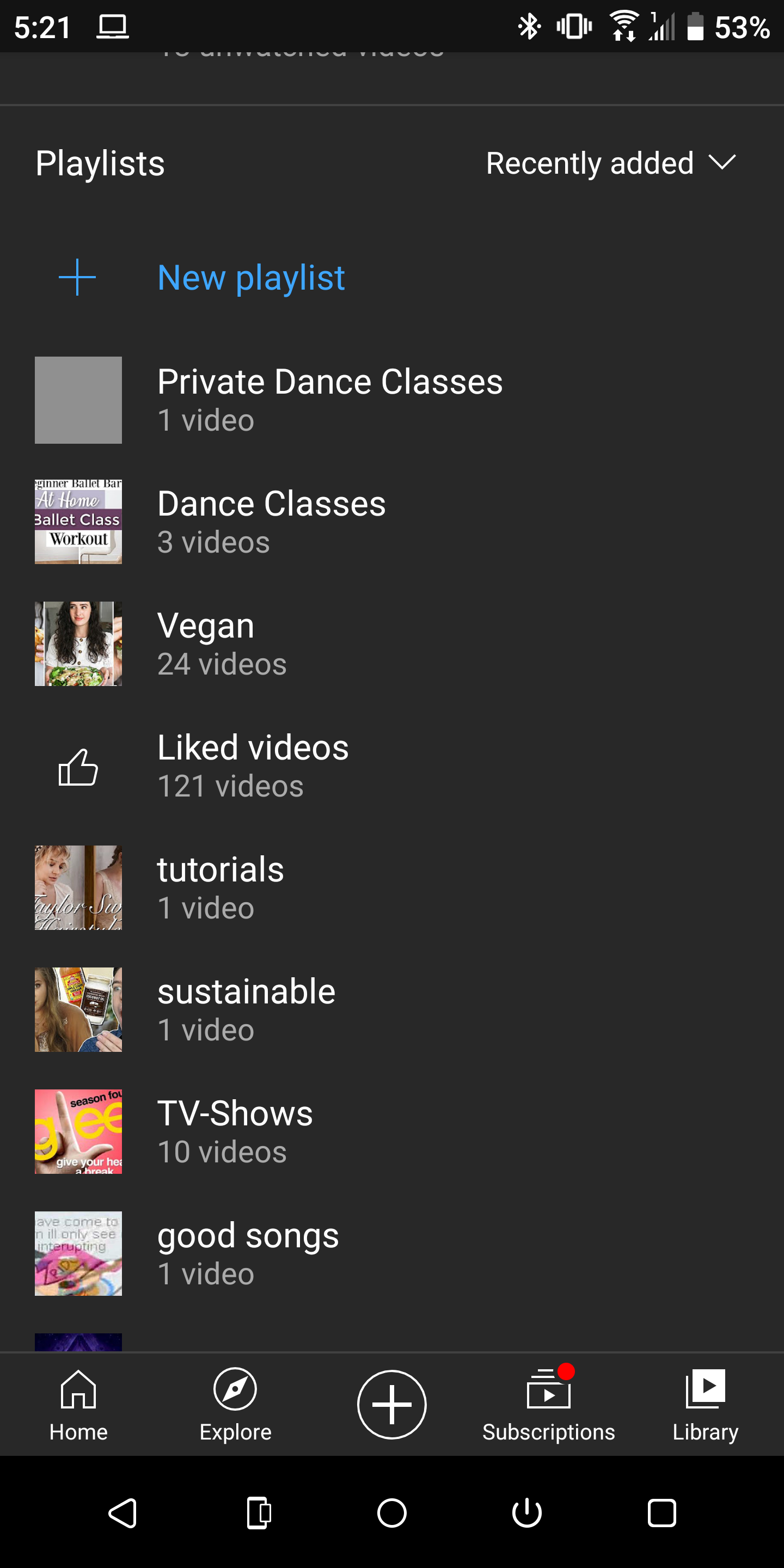 YouTube app playlists