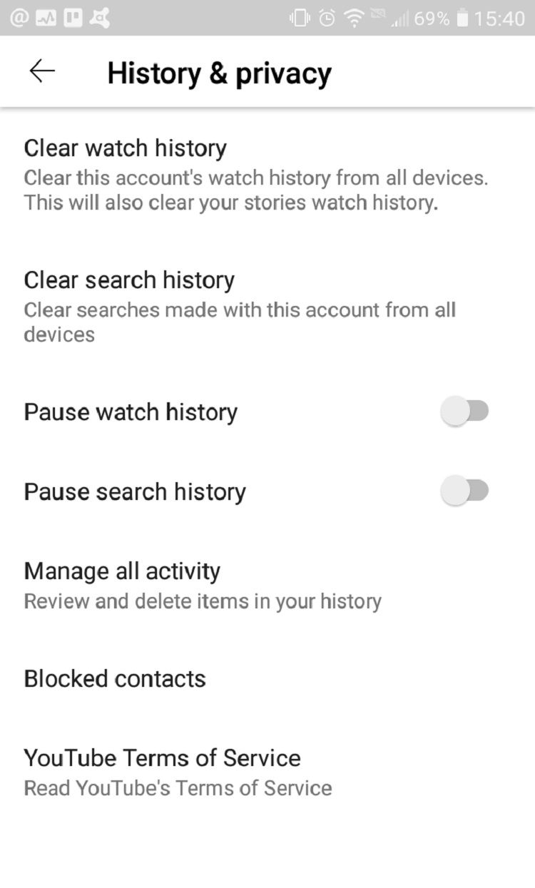 YouTube history and privacy