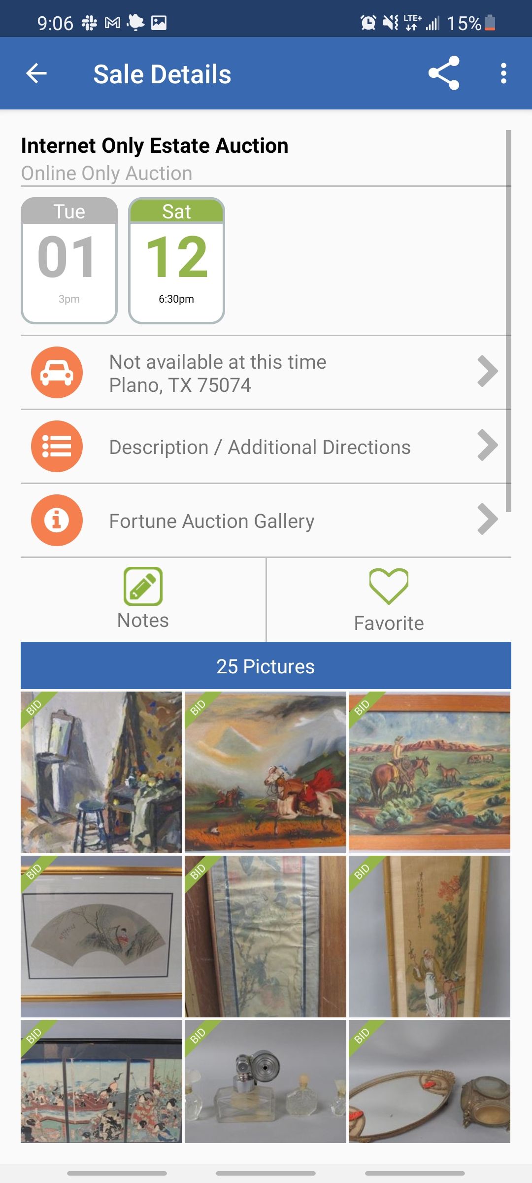 an estate sale listing through the estate sales app