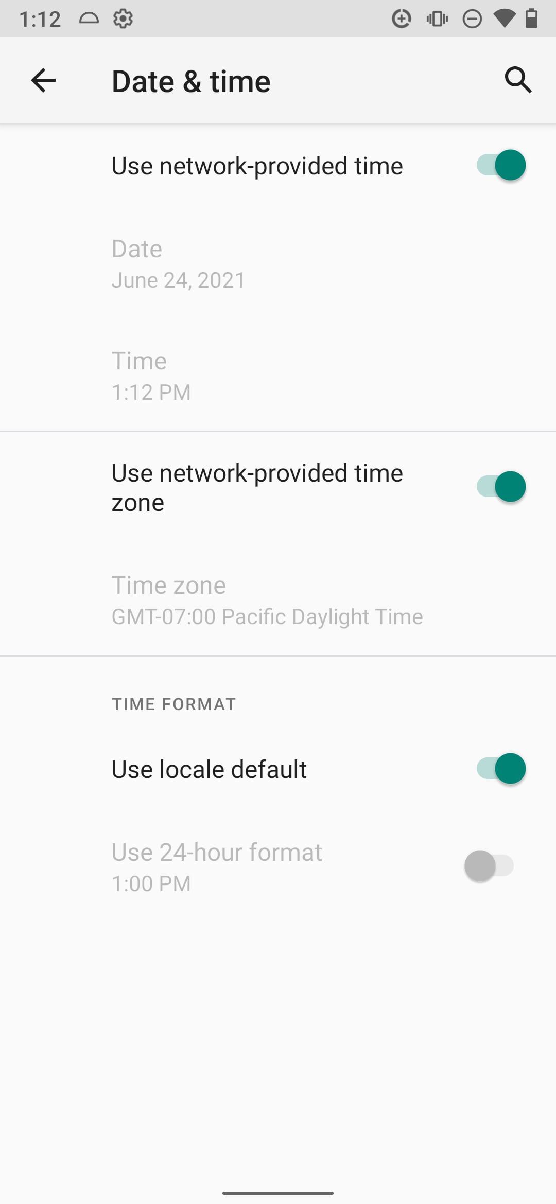 system date and time using network provided time zone