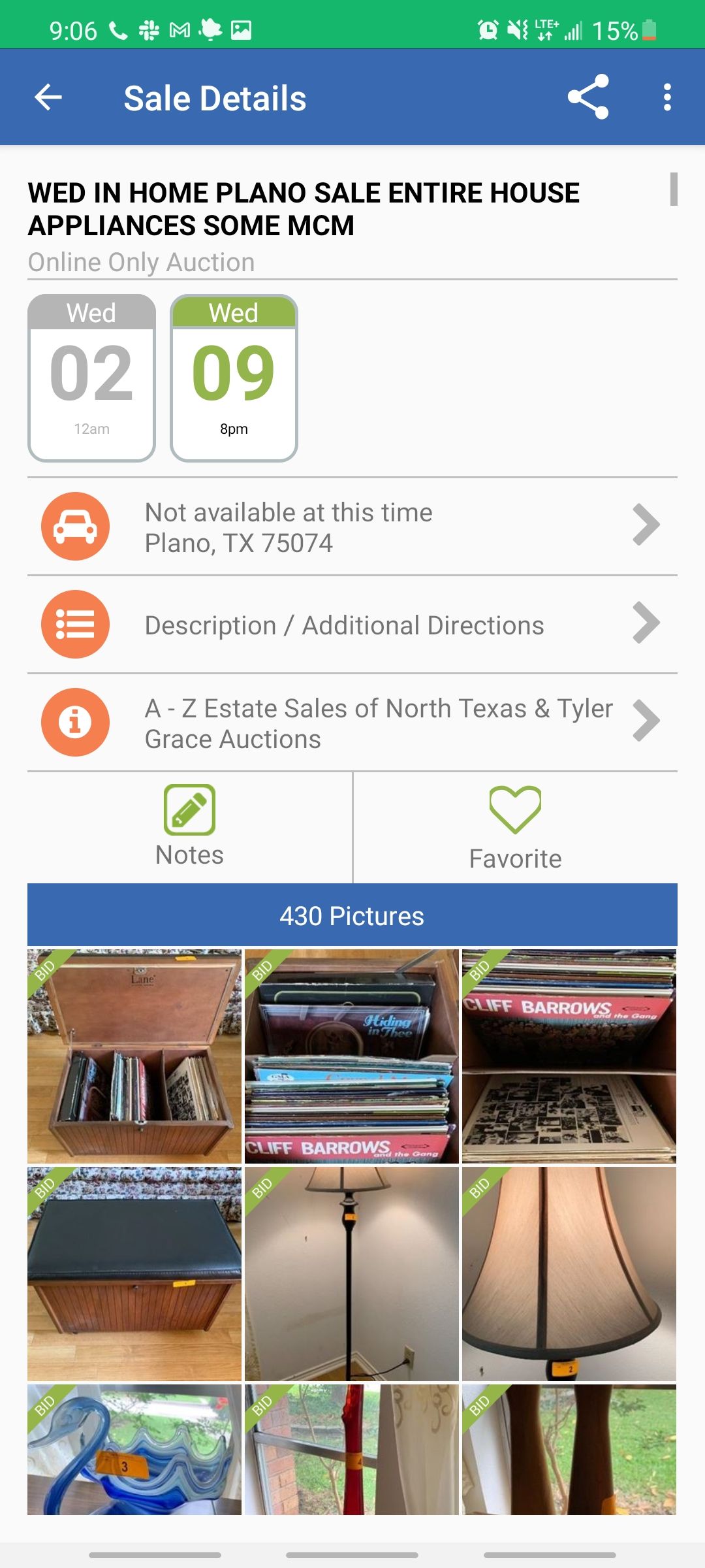 another estate sale listing on estate sales app