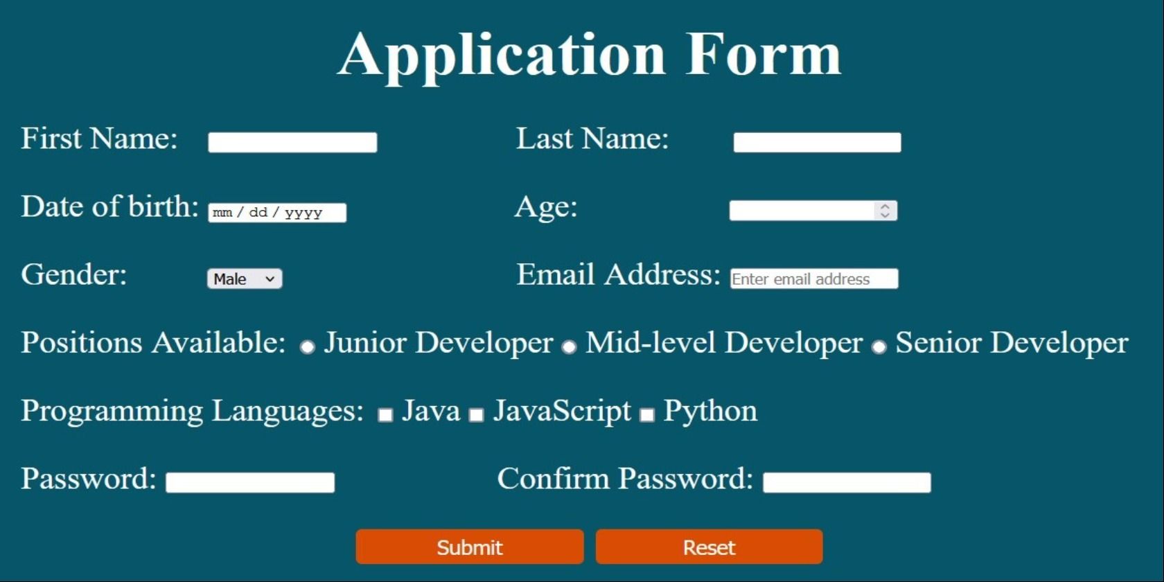 html form design assignment