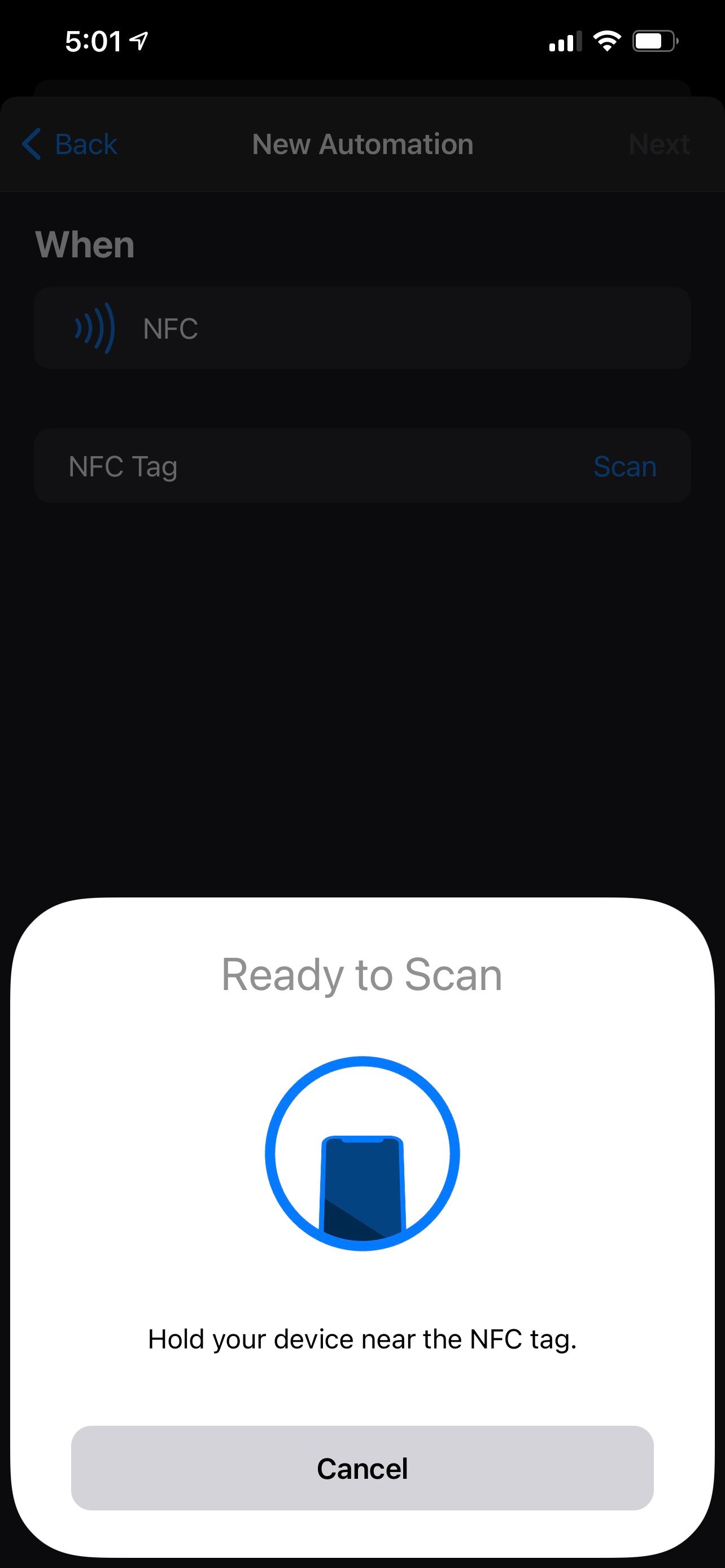 Scan NFC interface for automation