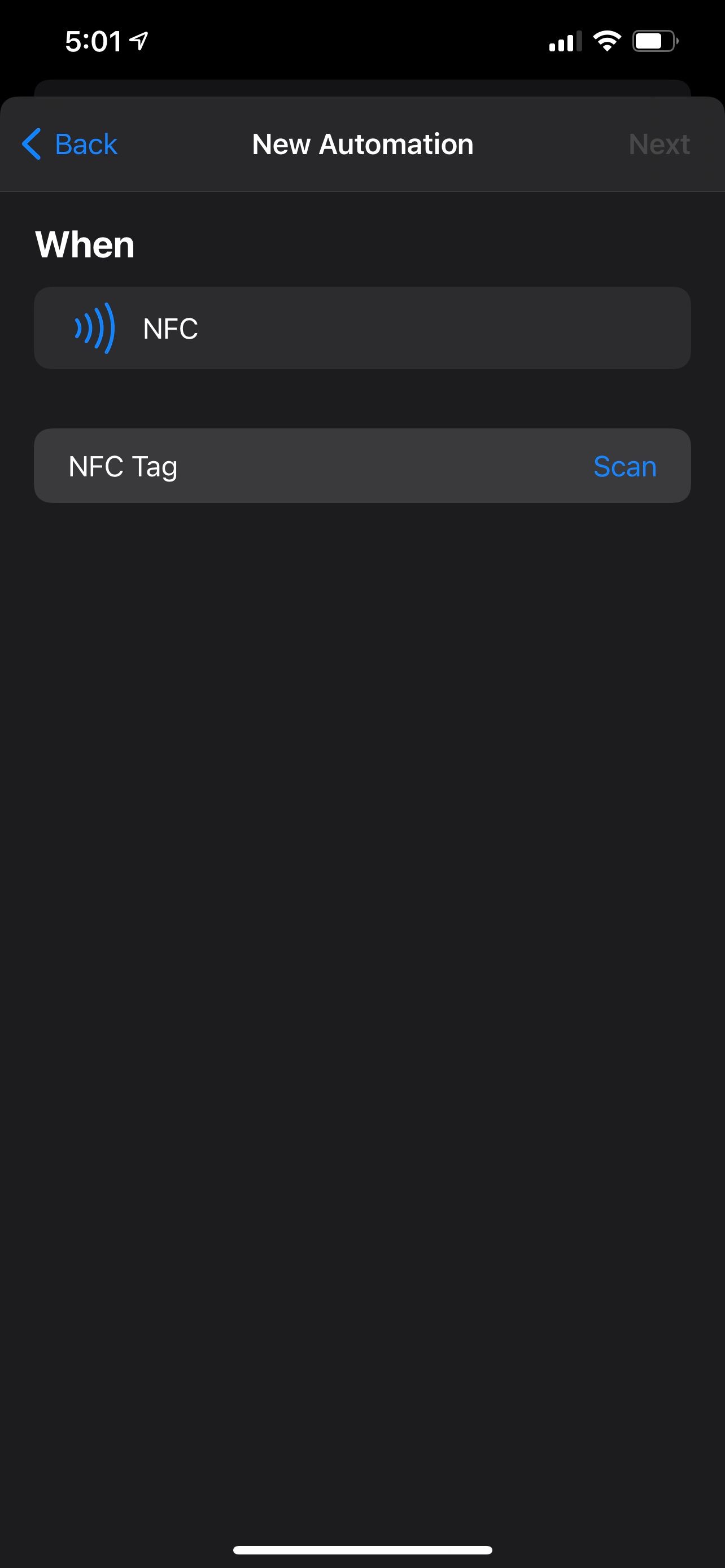 NFC trigger option for Shortcut