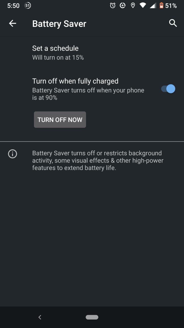 android battery saver menu screenshot
