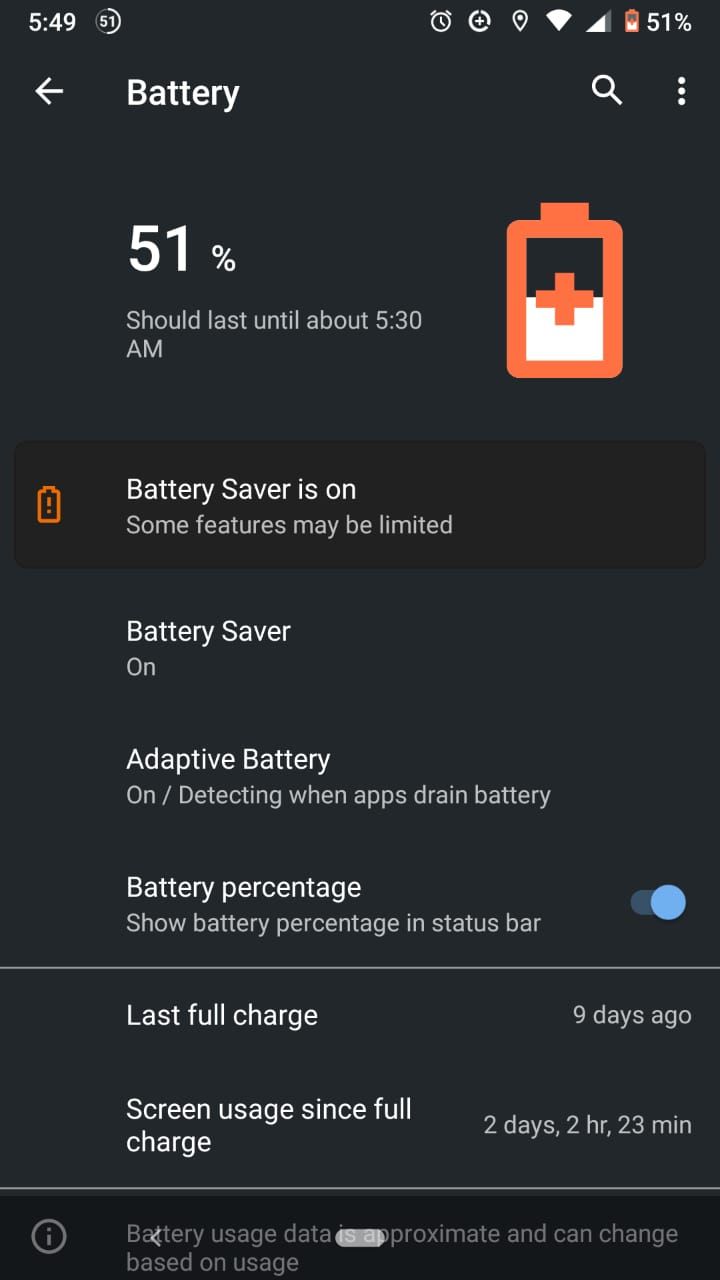 android battery menu screenshot