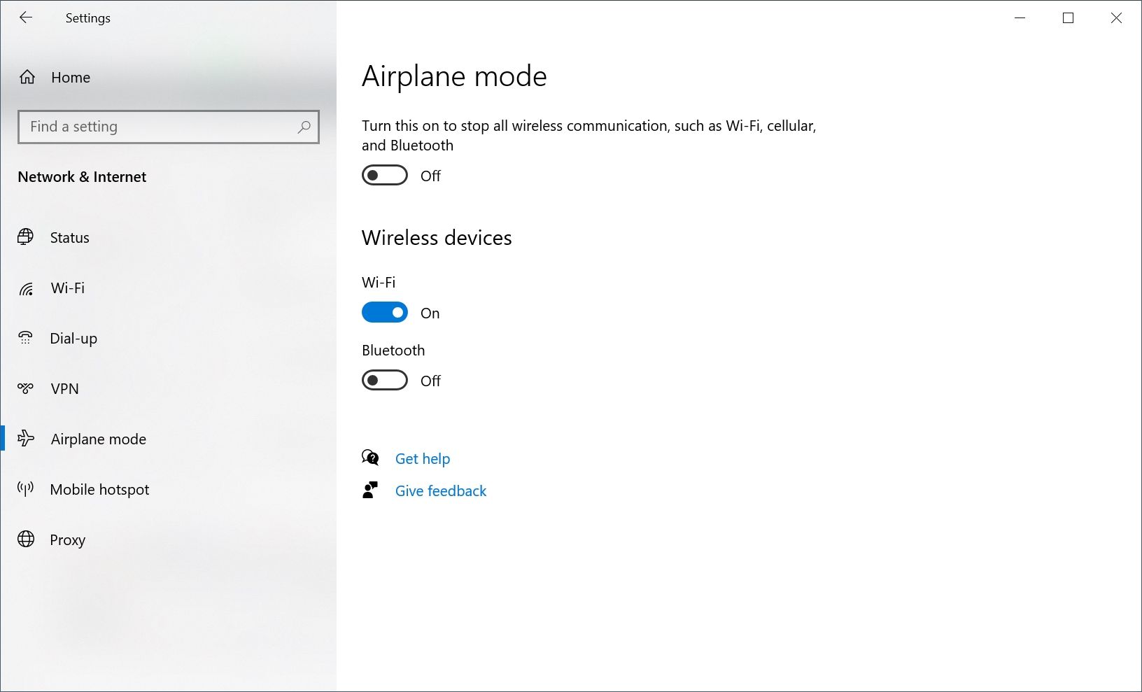 Airplane Mode Windows 10