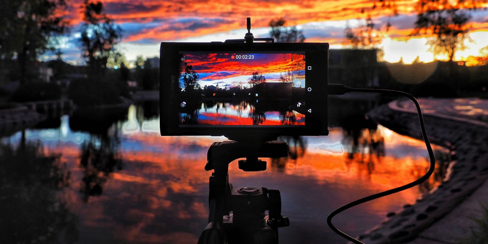 Photo of a camera at sunset