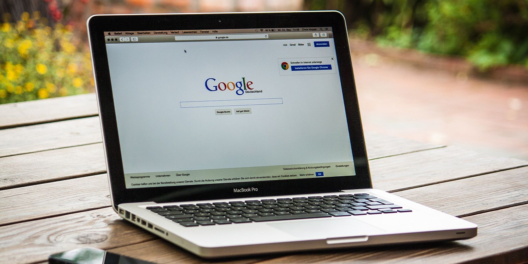 Laptop displaying Google search engine