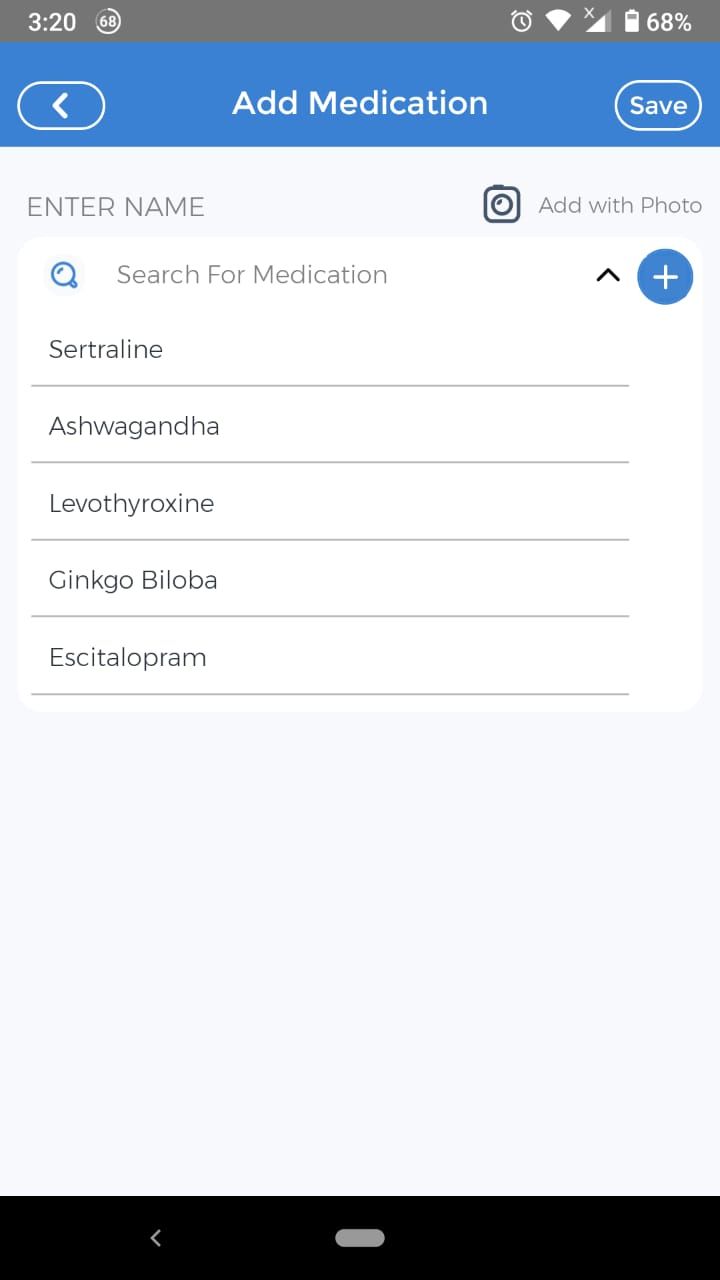 care clinic medication menu page