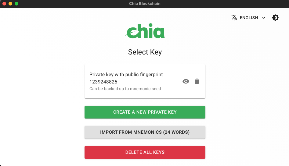 opening dialog box of chia client