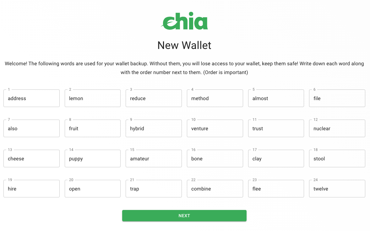 chia new wallet keywords - Come iniziare a coltivare Chia