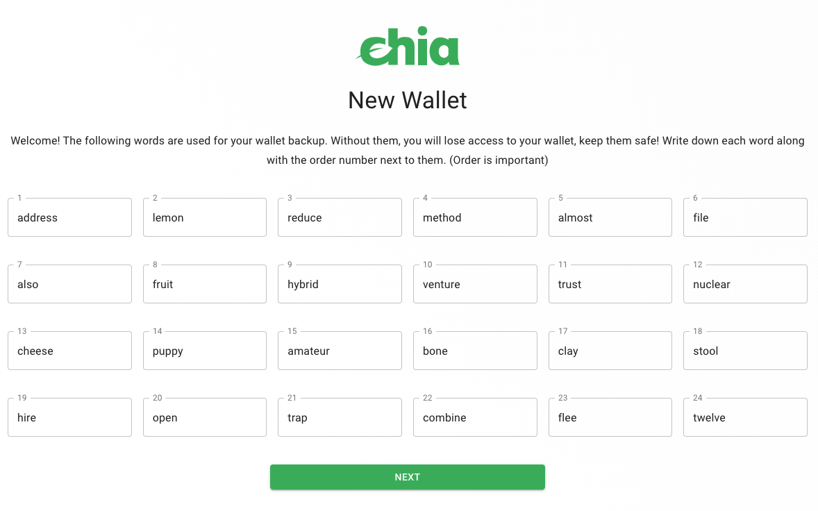 generating a new chia wallet address