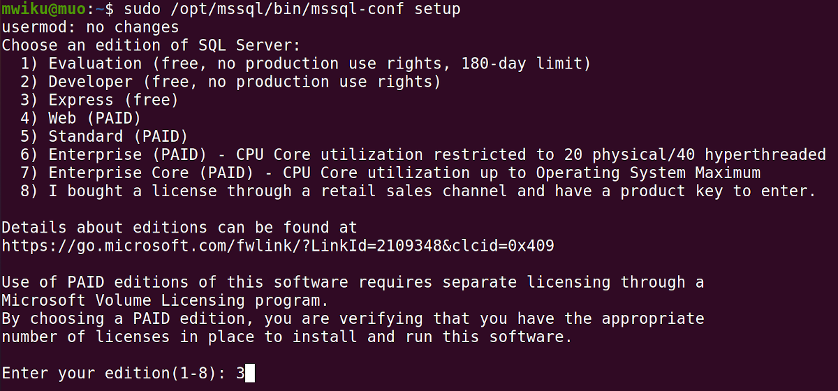 So installieren und konfigurieren Sie Microsoft SQL Server unter Ubuntu - choose sql edition