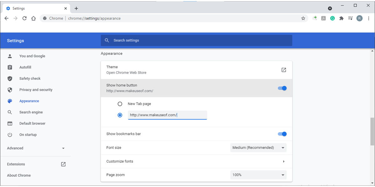 Google Chrome's settings menu