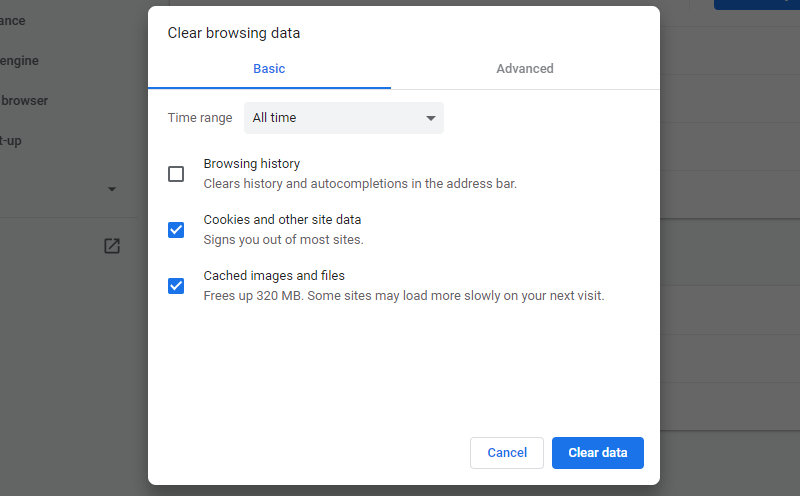 chrome clear browser data